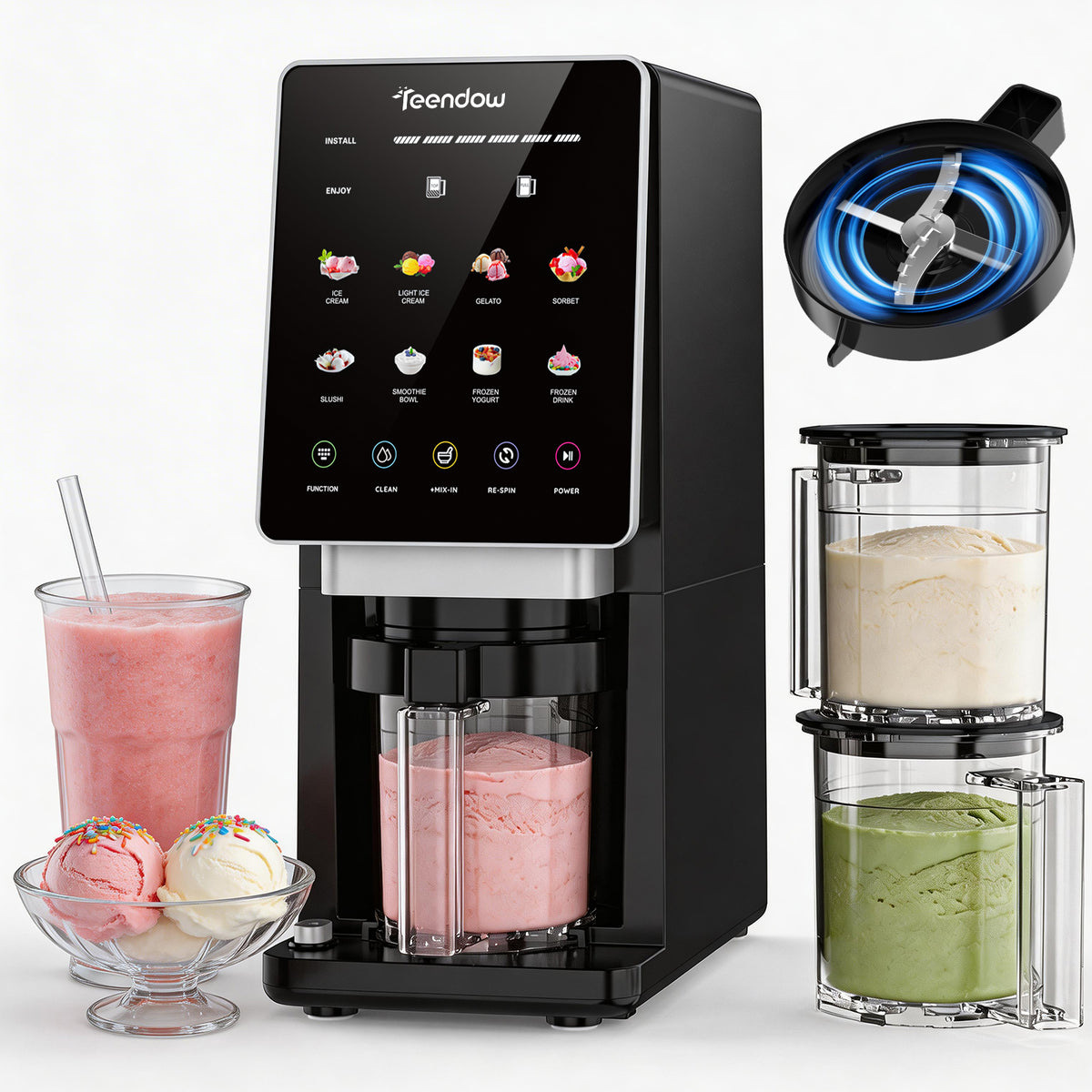 Teendow KF-2501 8 in 1 Automatic Home Electric Yogurt Shake Squeeze Ice Cream Maker