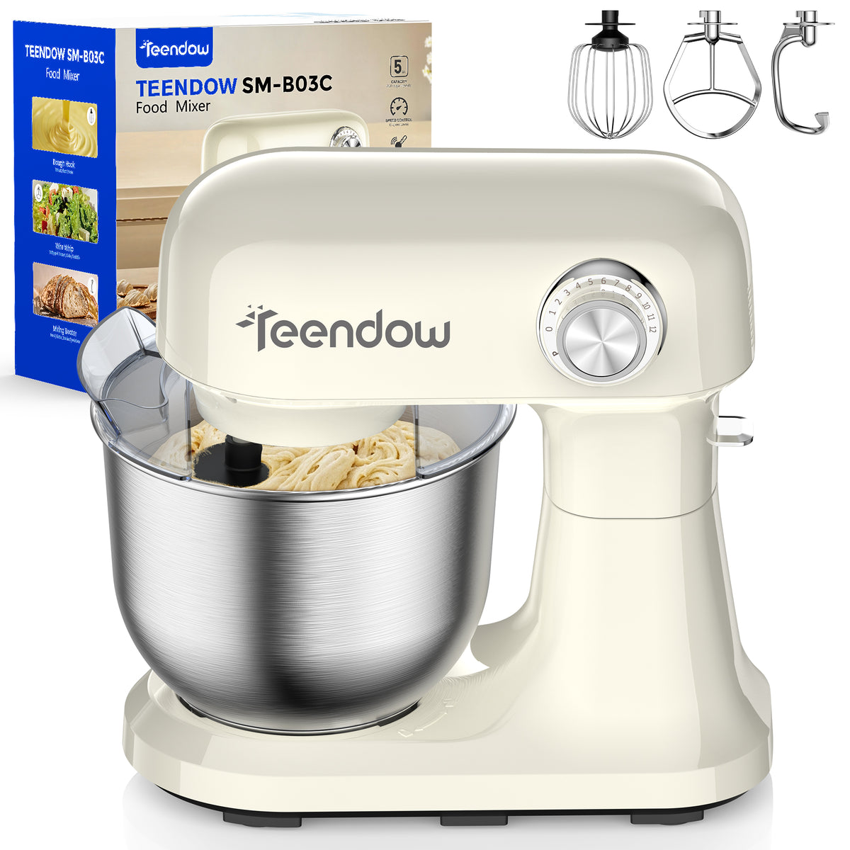 Teendow SM-B03C 5L Stainless Steel Electric Planetary Food Mixers Multifunctional Kitchen Stand Mixer