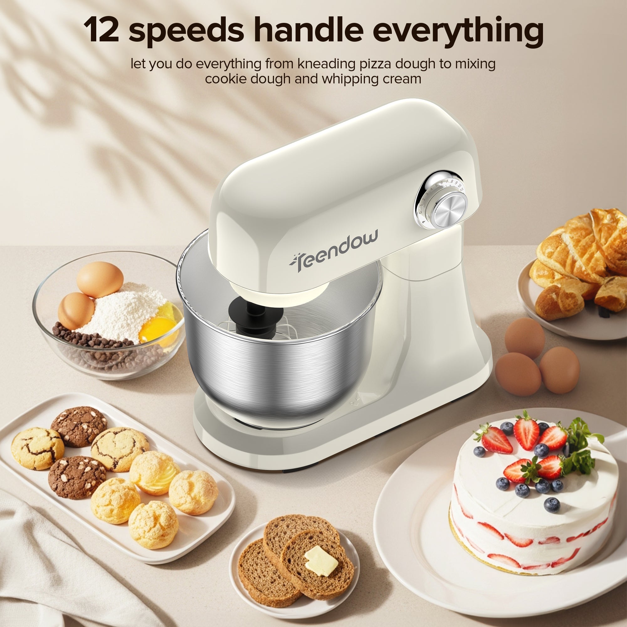 Teendow SM-B03C 5L Stainless Steel Electric Planetary Food Mixers Multifunctional Kitchen Stand Mixer