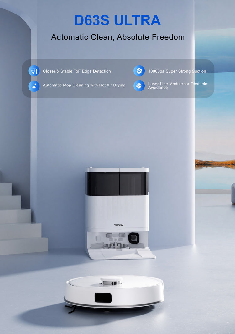 Teendow D63S Ultra 10000pa Automatic Hot Air Drying Robot Vacuum Cleaner