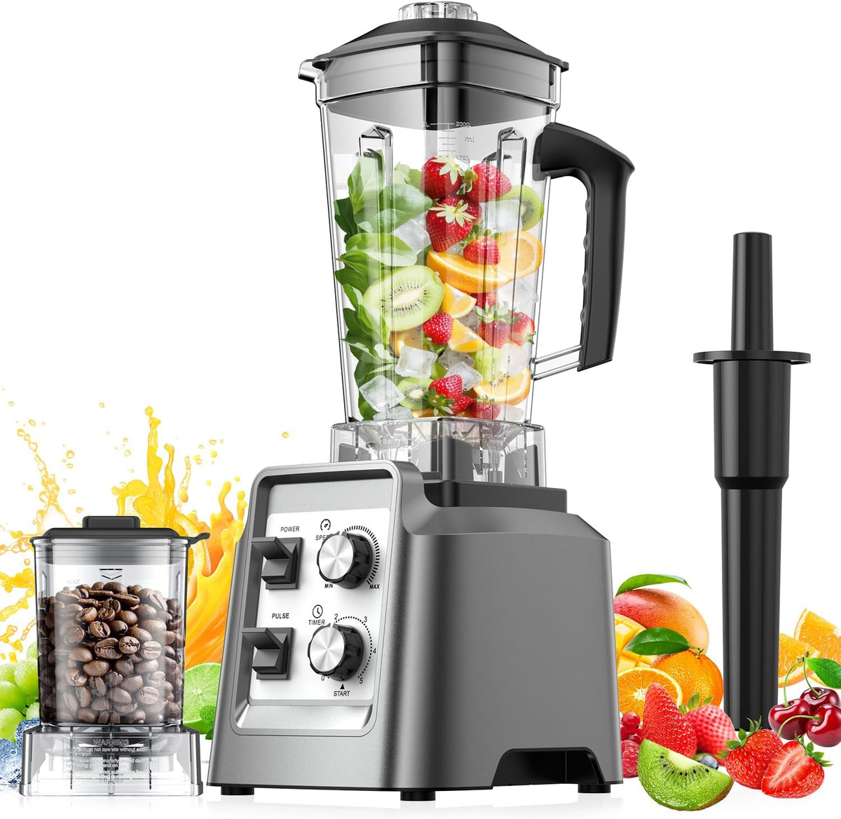 Professional 1800W High Speed Blender HS-209D 26000RPM Commercial Smoothie Maker 2L Heavy Duty Food Processor with Timer & Pulse Control