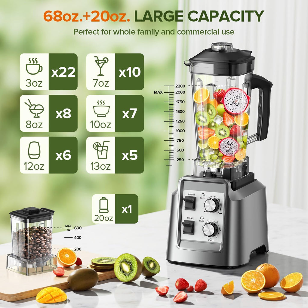 Professional 1800W High Speed Blender HS-209D 26000RPM Commercial Smoothie Maker 2L Heavy Duty Food Processor with Timer & Pulse Control