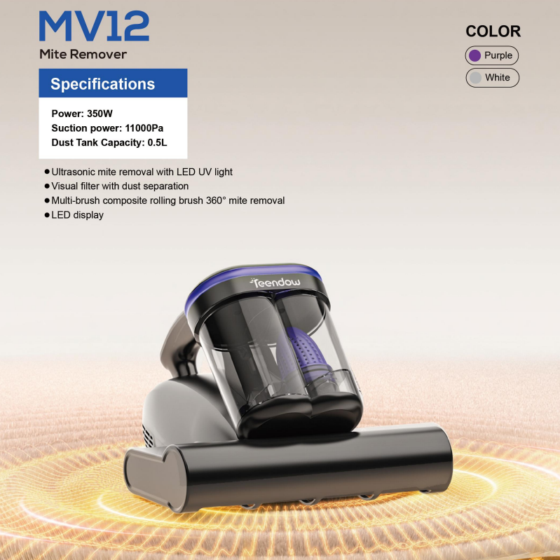 Teendow MV12 11000Pa Suction power 350W Ultrasonic Mite Remover with LED UV light