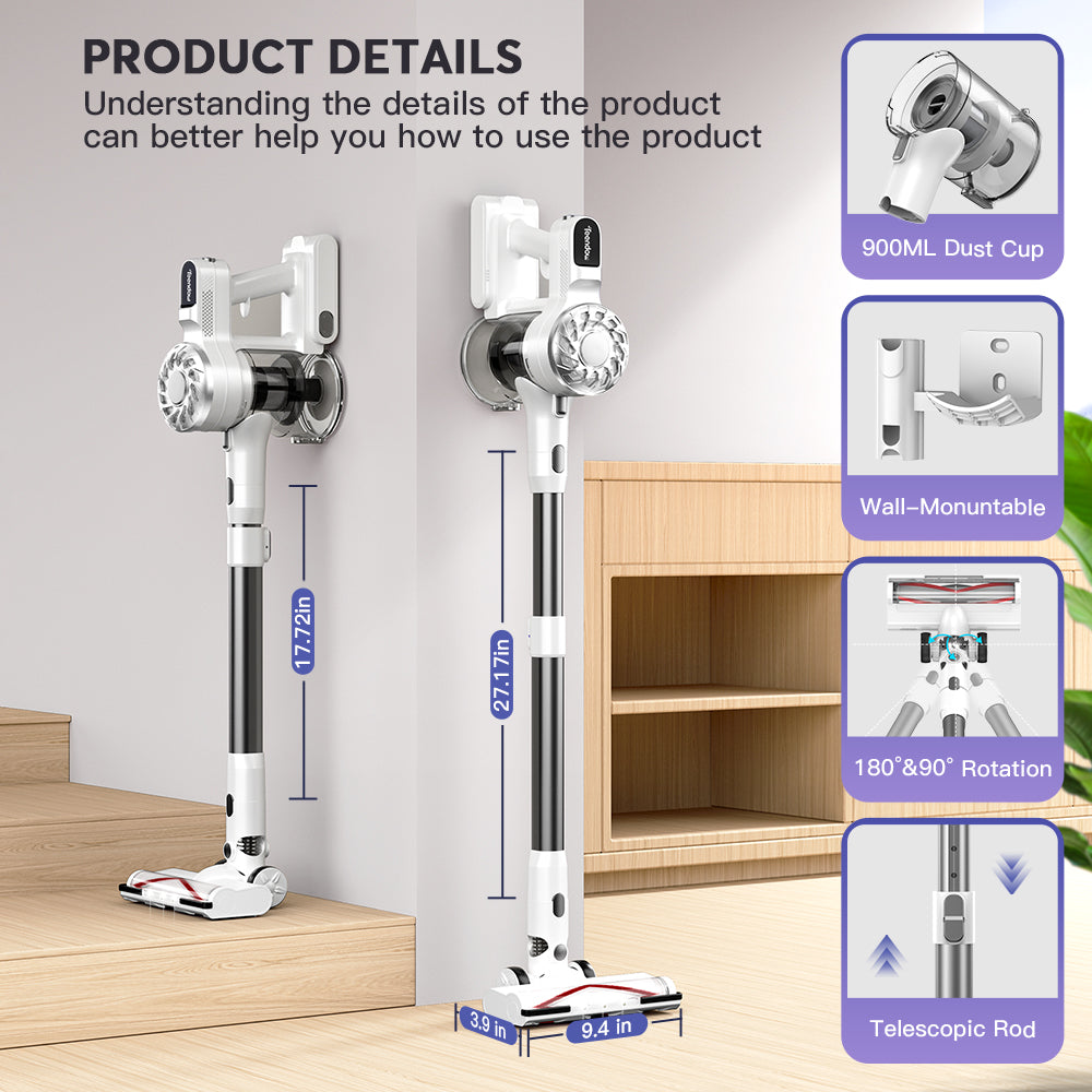 Teendow V08 PRO 20Kpa Strong Suction 3 in 1 Portable Standing Handheld Cordless Vacuum Cleaner