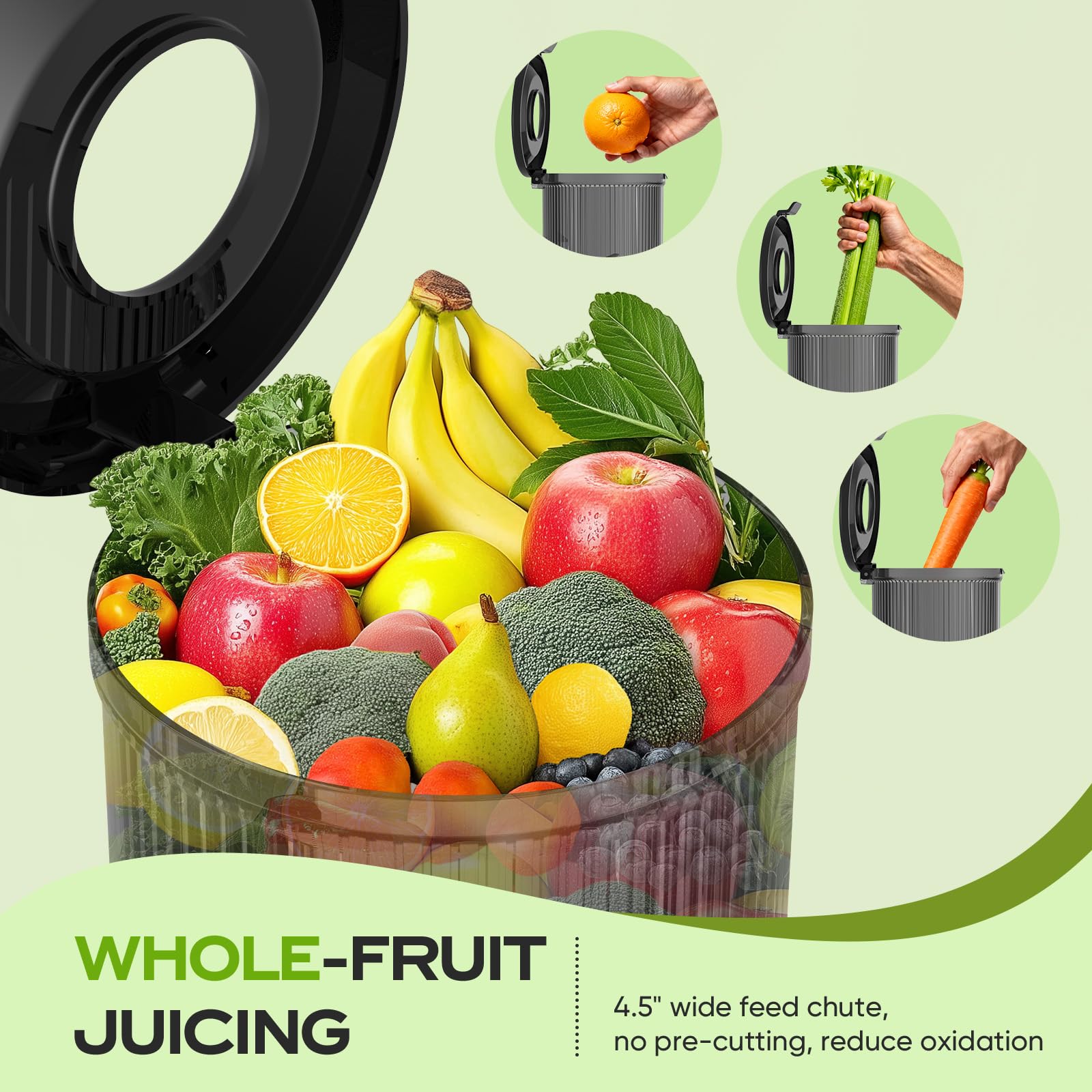 Teendow HH-MN05 Juicer Machines, 150W Cold Press Juicer with Wide Chute, Slow Masticating Juicers, High Juice Yield for Leafy Greens, Fruits & Vegetables, Easy to Clean