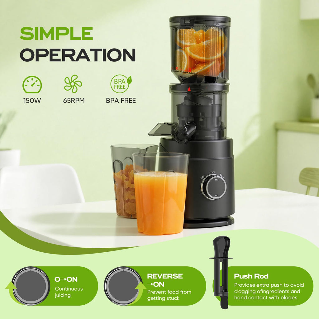 Teendow HH-MN05 Juicer Machines, 150W Cold Press Juicer with Wide Chute, Slow Masticating Juicers, High Juice Yield for Leafy Greens, Fruits & Vegetables, Easy to Clean