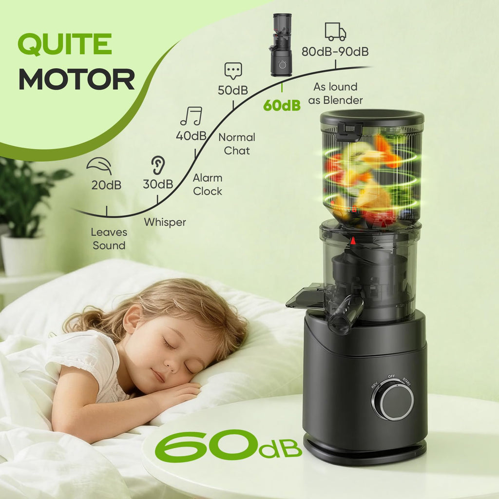 Teendow HH-MN05 Juicer Machines, 150W Cold Press Juicer with Wide Chute, Slow Masticating Juicers, High Juice Yield for Leafy Greens, Fruits & Vegetables, Easy to Clean
