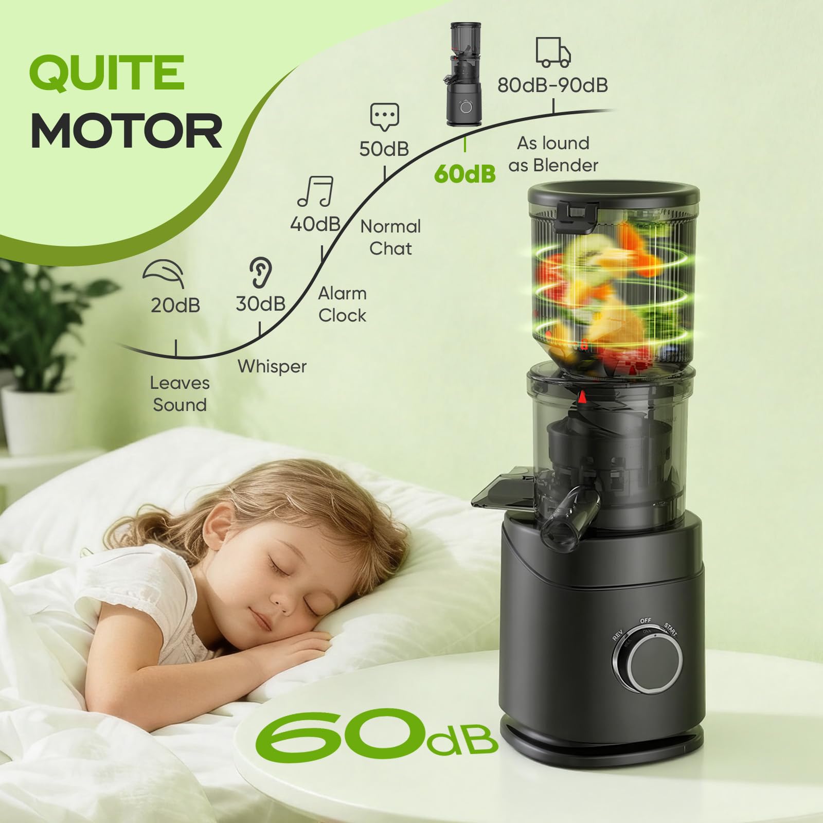 Teendow HH-MN05 Juicer Machines, 150W Cold Press Juicer with Wide Chute, Slow Masticating Juicers, High Juice Yield for Leafy Greens, Fruits & Vegetables, Easy to Clean
