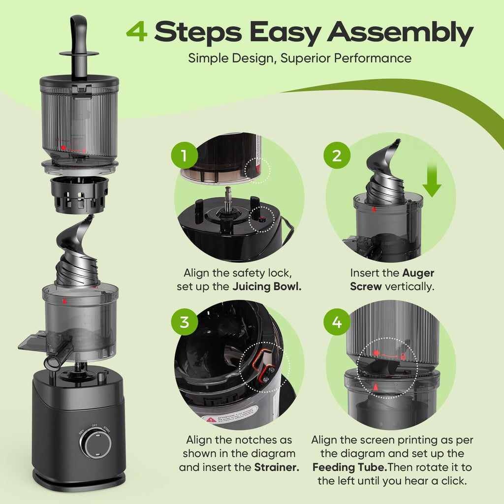 Teendow HH-MN05 Juicer Machines, 150W Cold Press Juicer with Wide Chute, Slow Masticating Juicers, High Juice Yield for Leafy Greens, Fruits & Vegetables, Easy to Clean